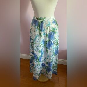 Long Vintage Tropical Floral Blue and Green Women's Skirt